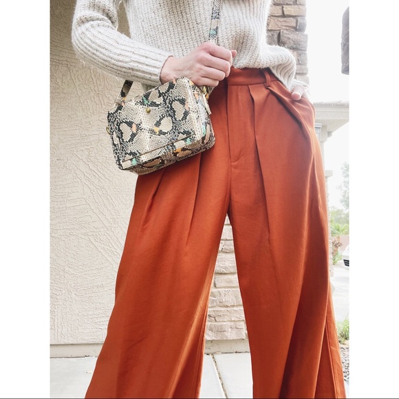 Nasty Gal Pants - NASTYGAL NWT Burnt Orange Pleated Wide Leg Trousers Suit Pants Sz 2/4